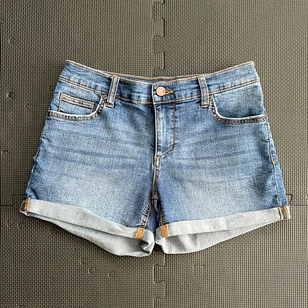 New York & Company Blue Jean Shorts with Rolled Hem
